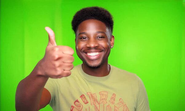 Chroma Green Screen Close-Up of Cheerful Viewer Thumbs-Up