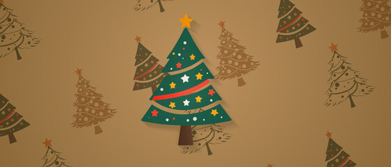 christmas fir tree, christmas fir tree, flat style, brown background with translucent abstract creative christmas treesflat style