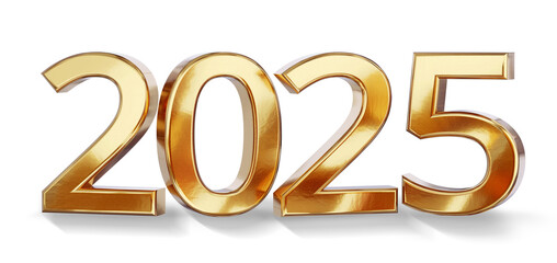 golden metallic year 2025, ground-shadow, isolated