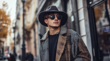 Fototapeta premium Fashionable guy strolls through urban jungle