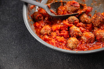 meatballs tomato sauce meat fresh meal food snack on the table copy space foodbackground rustic top view