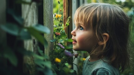 Curious Little Girl Looking Through a Fence