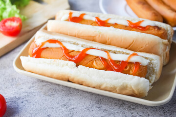 close-up of homemade hot dogs with sauce