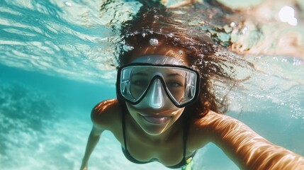 Naklejka premium Snorkeler in clear water with mask