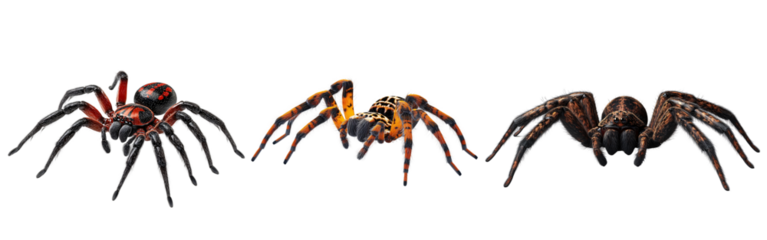 Creepy Spider Set in Halloween Colors 3D Render with Red, Orange, and Black on Transparent Background