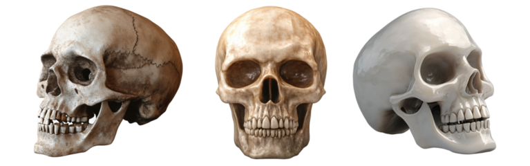 Spooky 3D Rendered Set of Skull in Halloween Theme on Transparent Background Various Perspectives