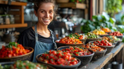 Capture the excitement of a couple exploring a new vegan restaurant in their neighborhood, sampling creative plant-based dishes made with