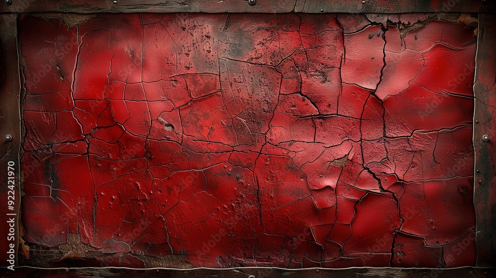 Wall mural   A close-up of a red wall with a rusted metal frame beneath it