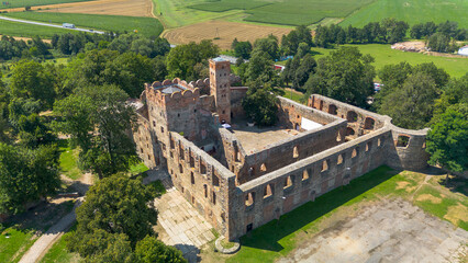 The ruins of the castle in Ząbkowice Śląskie, a bird's eye view
