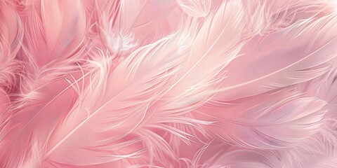 Fototapeta premium Pink feathers close up soft macro background.