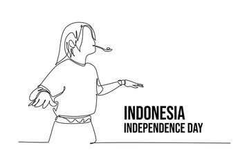 Indonesian Independence Day concept. Single line draw design vector graphic illustration.