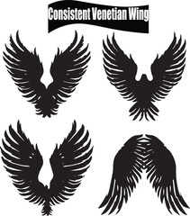Obraz premium Consistent Venetian Wing Black Silhouette Vector Collection