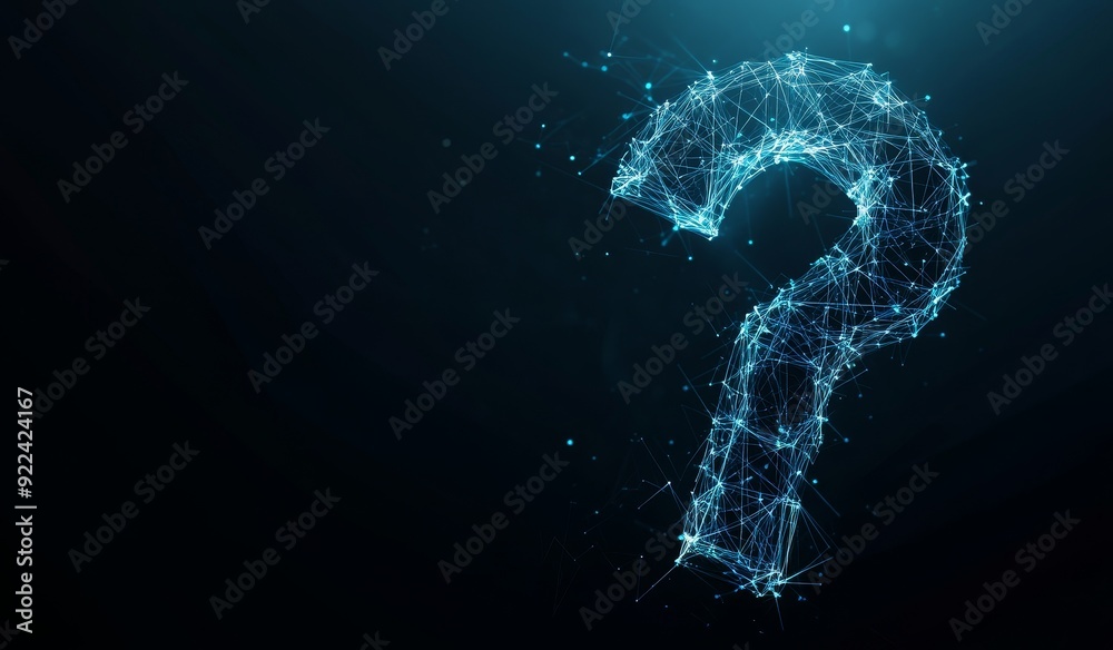 Fototapete A question mark is depicted with a concept of science and technology. Internet questions and answers. Networking and communication questions. 3D illustration.