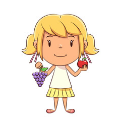 Girl grapes and red apple