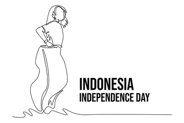 Indonesian Independence Day concept. Single line draw design vector graphic illustration.