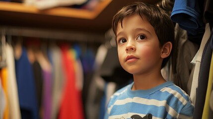 Boy assisting in organizing a closet, child, home, participation