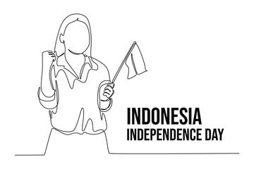 Indonesian Independence Day concept. Single line draw design vector graphic illustration.