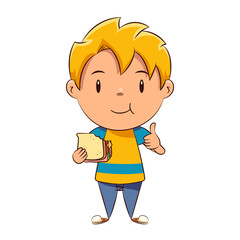Kid eating sandwich, thumbs up