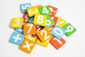 Math number isolated on white background with clipping path, mathematics learning course.