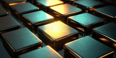 Fototapeta premium Shiny Metallic Surface of Gold and Silver Cubes with Dramatic Lighting