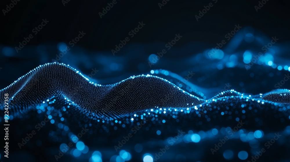 Wall mural beautiful motion waving dots texture with glowing particles. technological background concept.