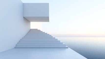 Obraz premium A white staircase leading to a white platform, capturing the simplicity and elegance of modern architecture.