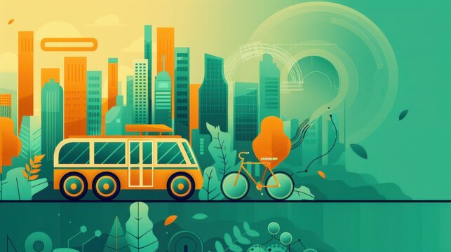 Eco-friendly innovations, green transportation, flat design illustration - Powered by Adobe