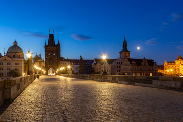 Charles Bridge (Karlův most) in the night, Prague, Czech Republic