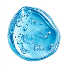 Close up of Glycerin gel texture. Blue serum toner. Liquid gel moisturizer with bubbles macro on an isolated white background 