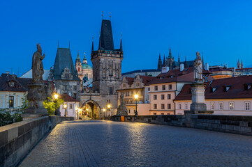 Charles Bridge (Karlův most) in the night, Prague, Czech Republic