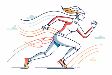 Fototapeta premium Dynamic vector illustration of cartoon athletes in action, running, jumping, competing in fun sports competition