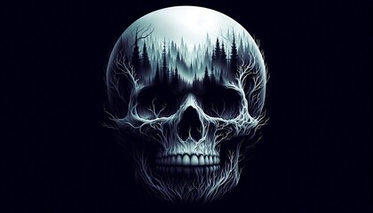 Fototapeta premium Skeleton Skull with Autumn Leaves and Branches