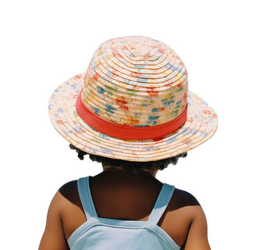 recommend clip art: Child looking out at the ocean wearing a sunhat and tank top for skin protection. African American latina toddler with natural hair at the beach or swimming pool in the summer. Isolated silhouette