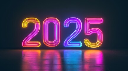 Vibrant and colorful neon numbers 2025, which are perfect for various New Year or special event themes
