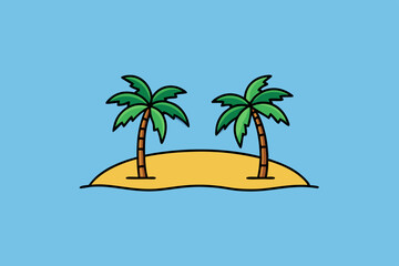 Tropical beach with palm trees art vector illustration