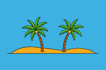 Tropical beach with palm trees art vector illustration