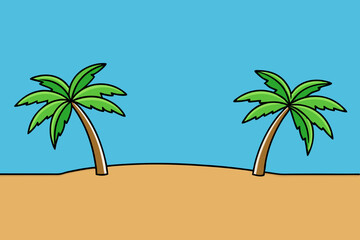 Tropical beach with palm trees art vector illustration