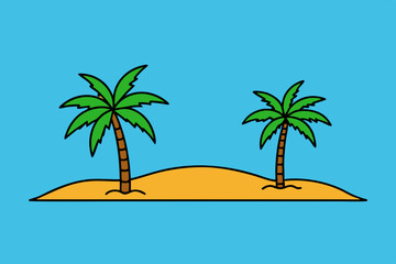 Tropical beach with palm trees art vector illustration