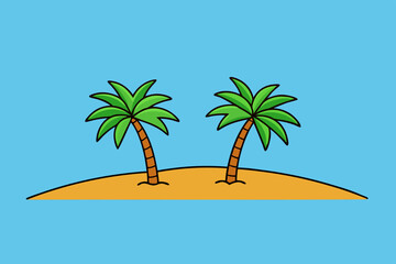 Tropical beach with palm trees art vector illustration