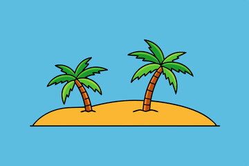 Tropical beach with palm trees art vector illustration