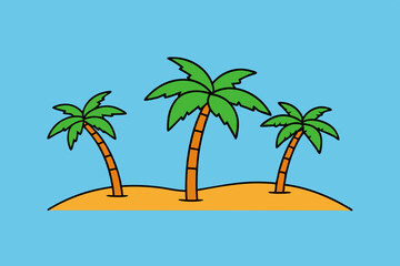 Tropical beach with palm trees art vector illustration
