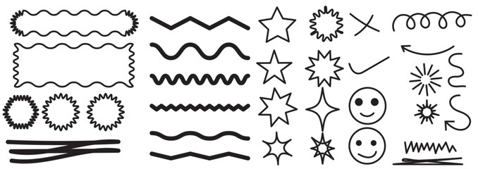 Scribble doodle underline emphasis line shape set. Hand drawn brush stroke elements.