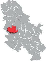 Obraz premium kolubara district map ADMINISTRATIVE DIVISIONS of SERBIA 3d isometric map