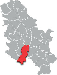 Obraz premium raska district map ADMINISTRATIVE DIVISIONS of SERBIA 3d isometric map