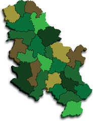 Fototapeta premium SERBIA MAP WITH ITS DISTRICTS AND POLITICAL ADMINISTRATIVE DIVISIONS
