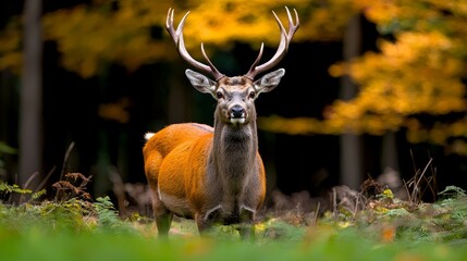 Obraz premium A wildlife image of a stag in a clearing, symbolizing leadership and vision in business.