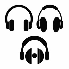 Headphones icons set silhouette vector art illustration