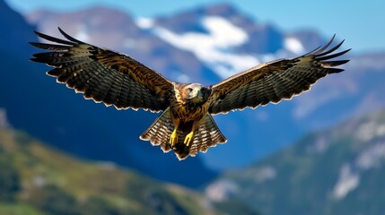 Obraz premium A wildlife-inspired image of a hawk soaring high above a valley, symbolizing vision and strategy in entrepreneurship.