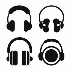 Headphones icons set silhouette vector art illustration