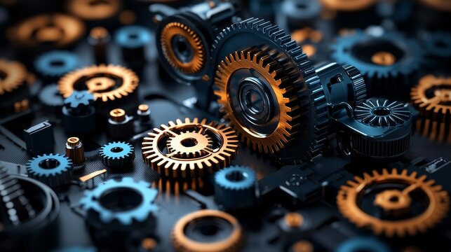 An abstract image of gears and cogs working together, symbolizing the machinery of a new business.